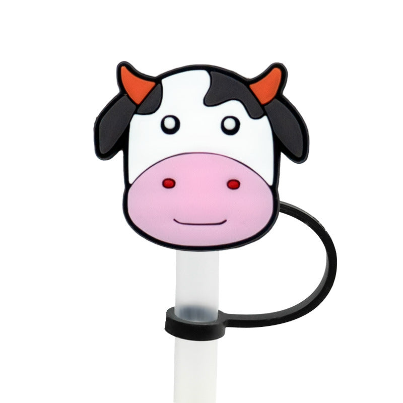Wholesale 20PCS Cartoon Cow Silicone Straw Tube Cap Straw Decoration